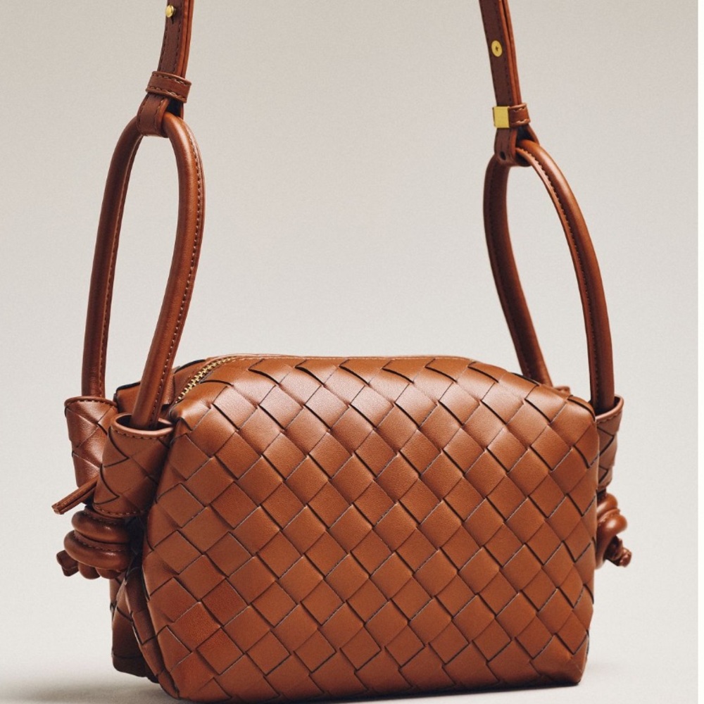 Loop-strap Woven Crossbody Shoulder Bag in Pecan